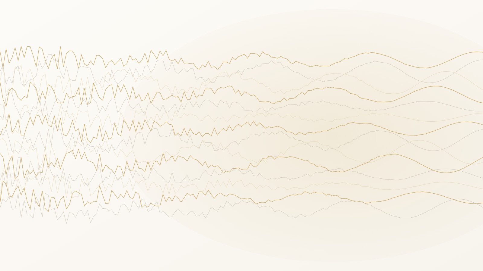Abstract golden waveform resolving into ordered lines — decoding TimeWaver results