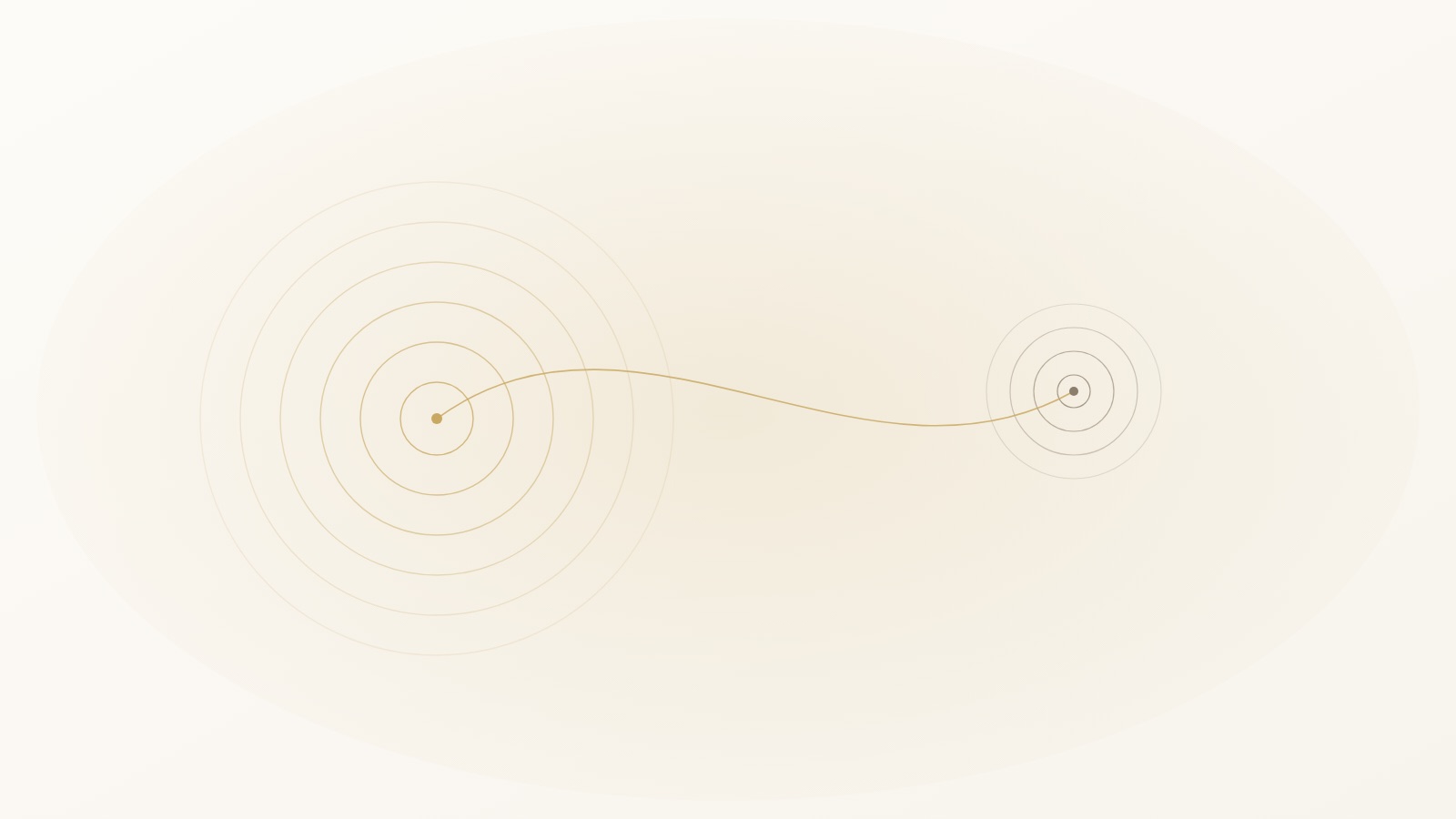 Two golden abstract forms side by side, a large stationary structure and a small wearable circle, suggesting the professional TimeWaver system beside the compact Healy device